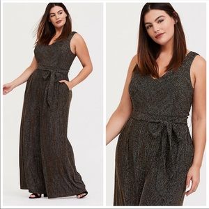 TORRID Black Metallic Gold & Silver Wide Leg Jumpsuit 2X